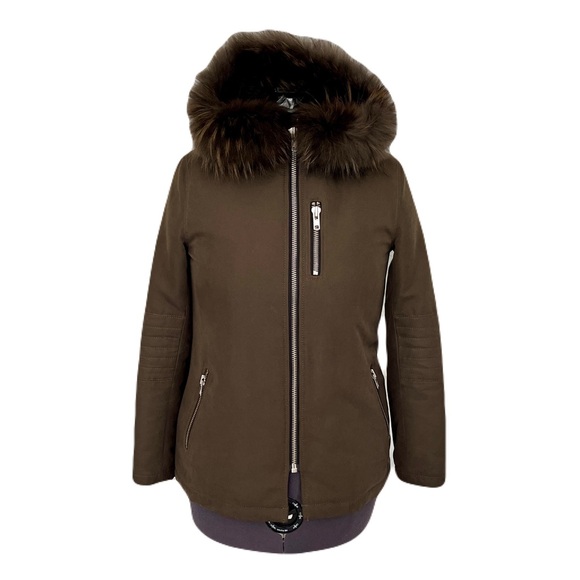 Anthropologie Jackets & Blazers - Anthropologie Doma Green Plush Lined Moto Jacket with Fur Trimmed Hood, Size XS